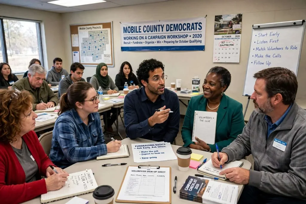 Illustration for the news story: Mobile County Democrats Hold a Campaign Workshop With Eyes on 2020