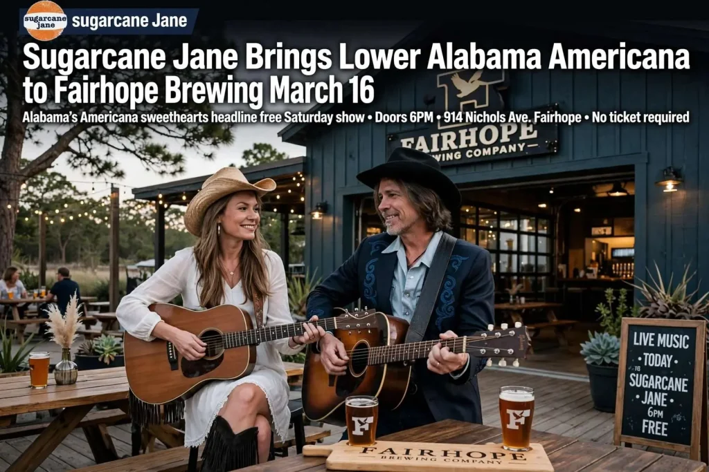 Illustration for the news story: Sugarcane Jane Brings Lower Alabama Americana to Fairhope Brewing March 16
