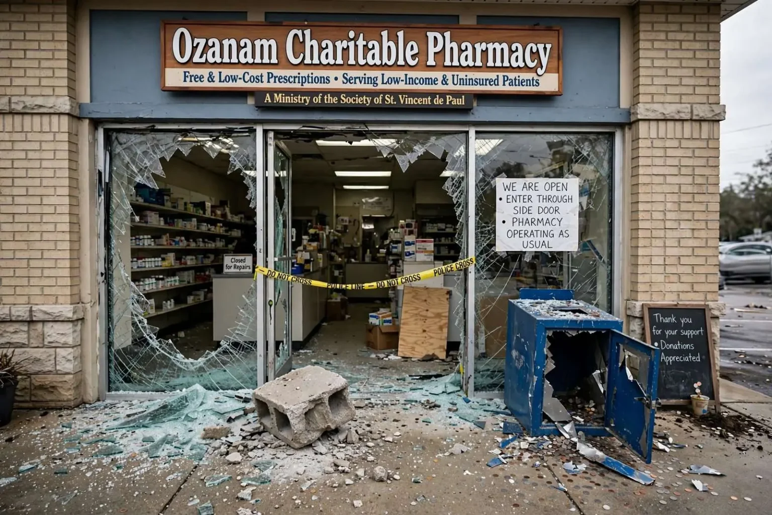 Illustration for the news story: Thieves Smash Into Mobile Charitable Pharmacy, Make Off With $120