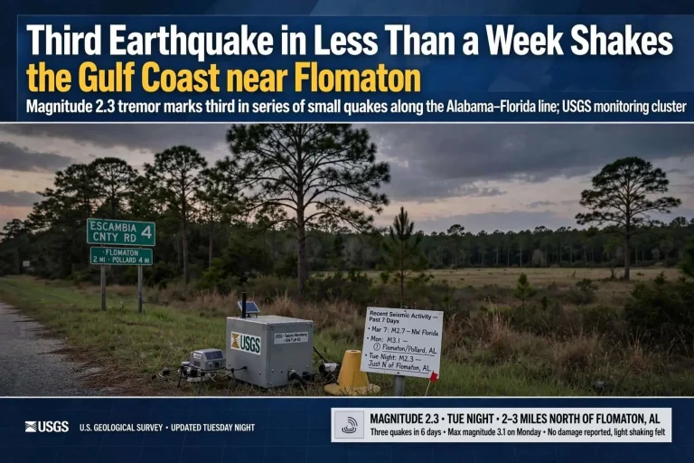 Illustration for the news story: Third earthquake in less than a week shakes the Gulf Coast near Flomaton