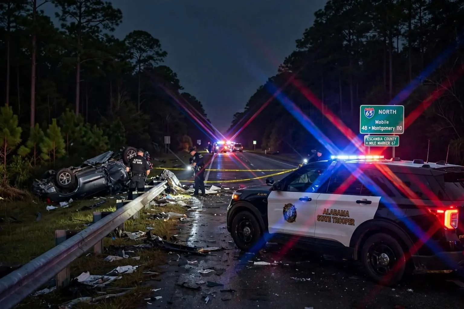 Illustration for the news story: Troopers Searching for Blue Minivan After Deadly I-65 Crash in Escambia County