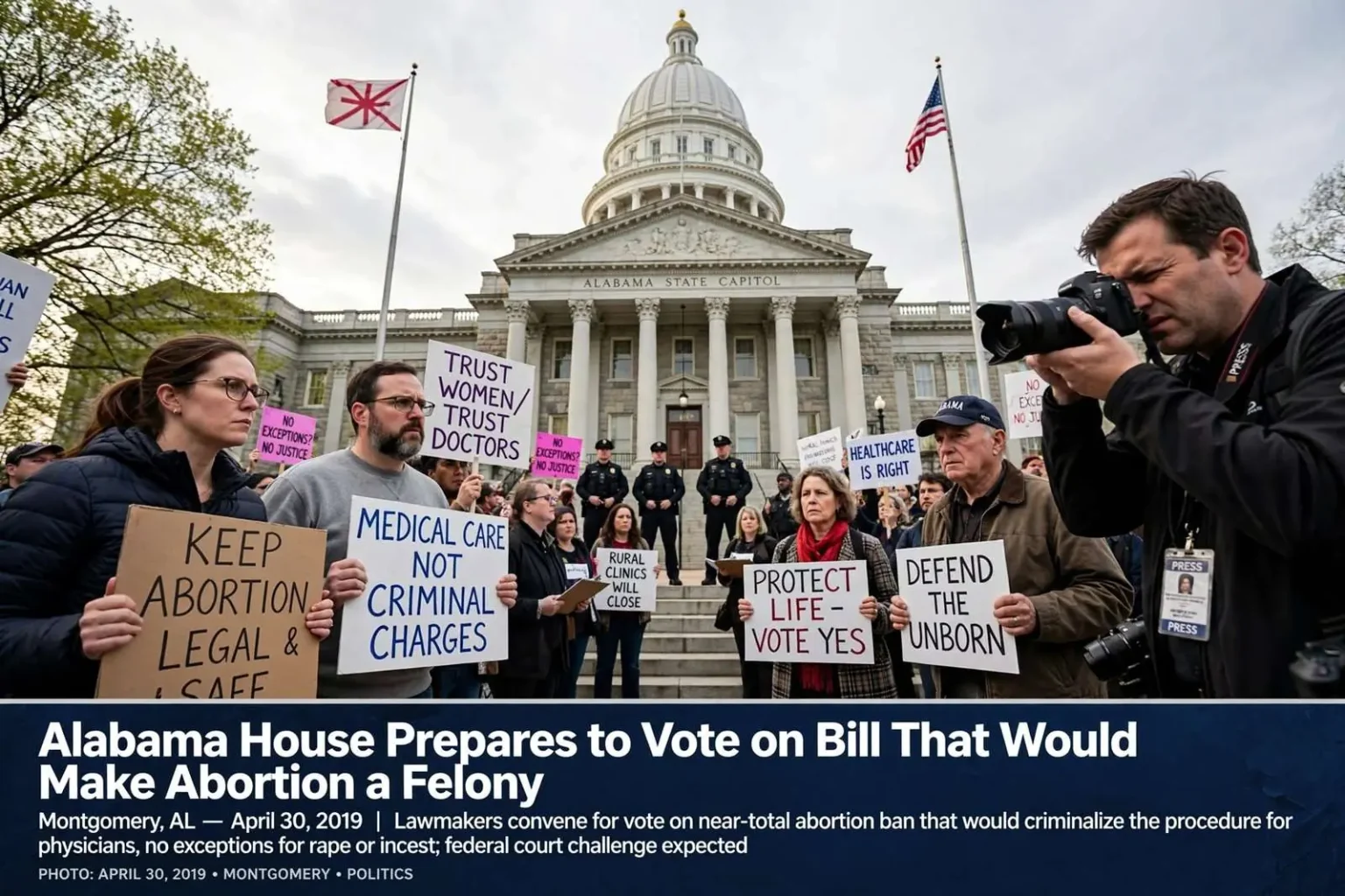 Illustration for the news story: Alabama House Prepares to Vote on Bill That Would Make Abortion a Felony