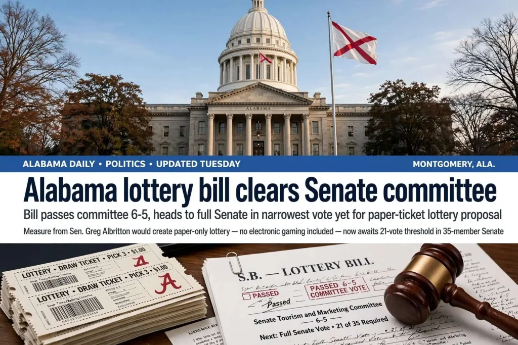 Illustration for the news story: Alabama lottery bill clears Senate committee