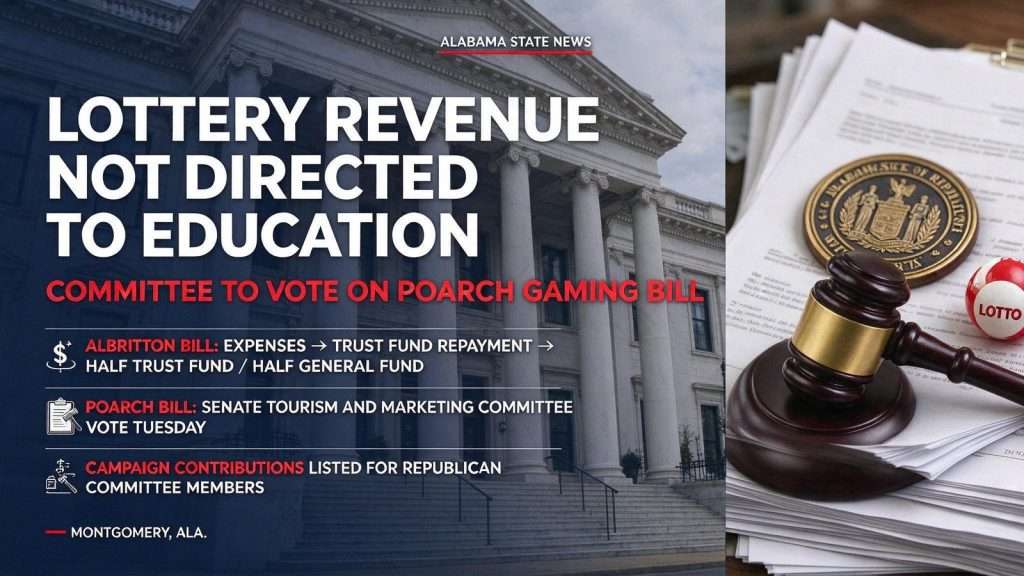 Illustration for the news story: Albritton Lottery Bill Directs No Revenue to Education; Committee to Vote on Poarch Gaming Bill