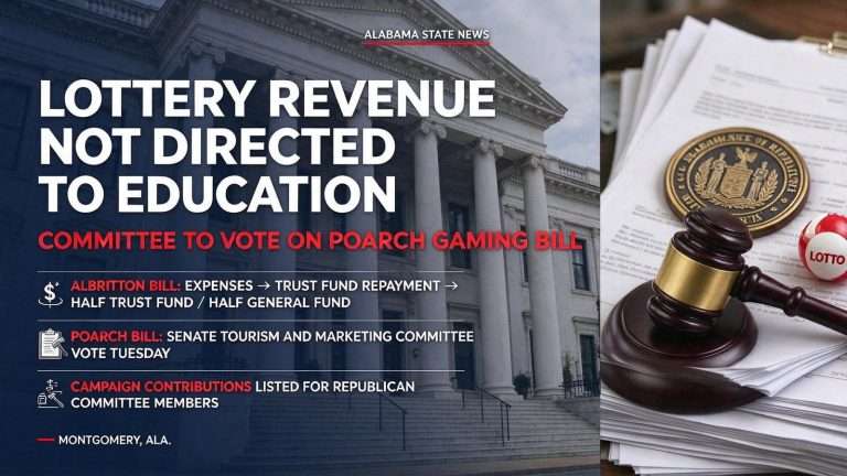 Illustration for the news story: Albritton Lottery Bill Directs No Revenue to Education; Committee to Vote on Poarch Gaming Bill
