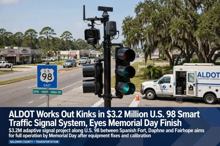 Illustration for the news story: ALDOT Works Out Kinks in $3.2 Million U.S. 98 Smart Traffic Signal System, Eyes Memorial Day Finish