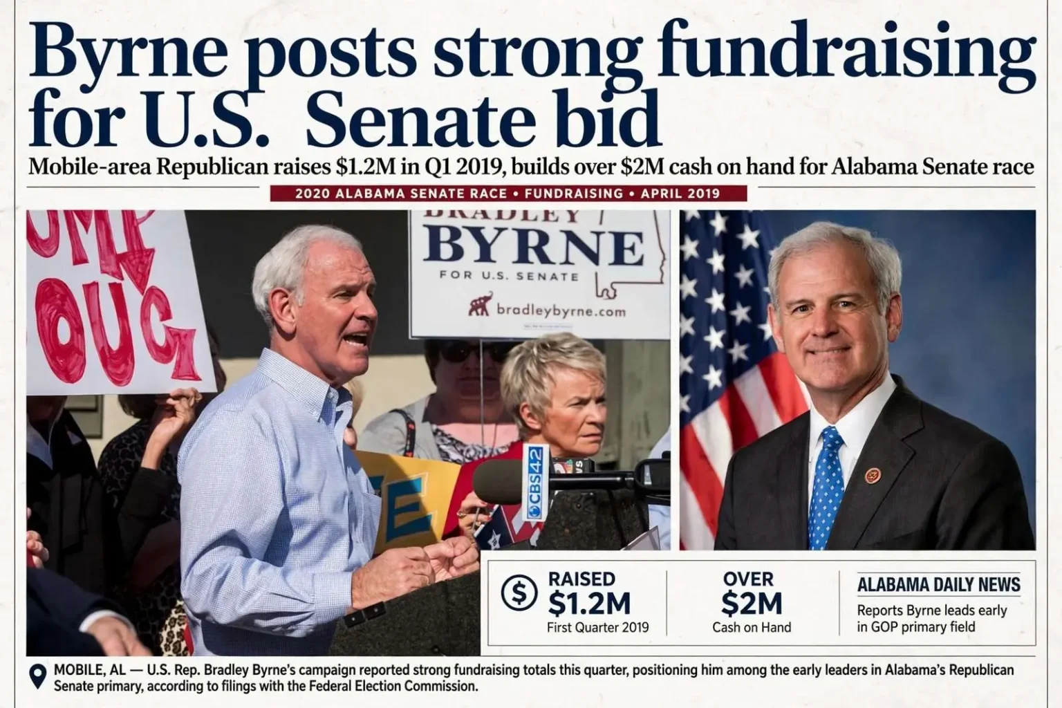 Illustration for the news story: Byrne posts strong fundraising for U.S. Senate bid