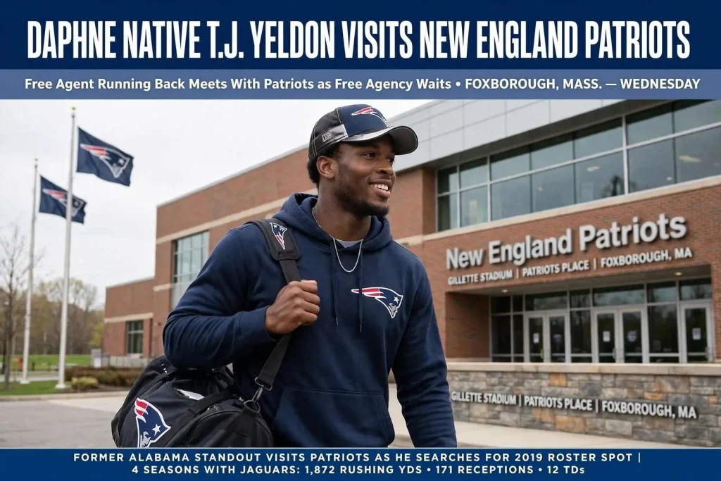 Illustration for the news story: Daphne native T.J. Yeldon visits New England Patriots