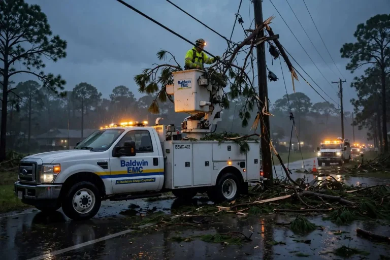 Illustration for the news story: Early-morning storms knock out power across the Gulf Coast