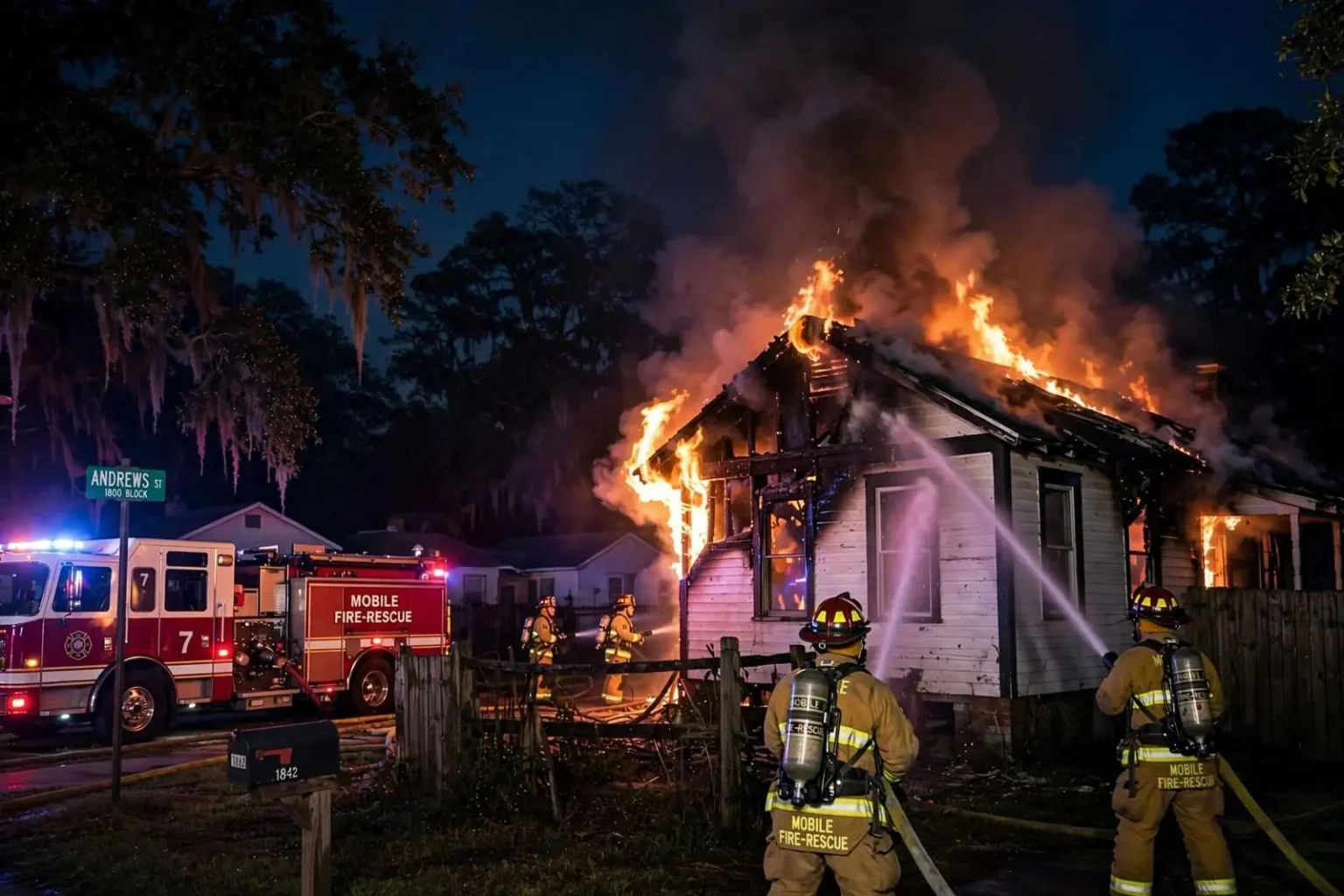 Illustration for the news story: Everyone Escapes as Flames From Rear of Andrews Street Home Spread Into Attic