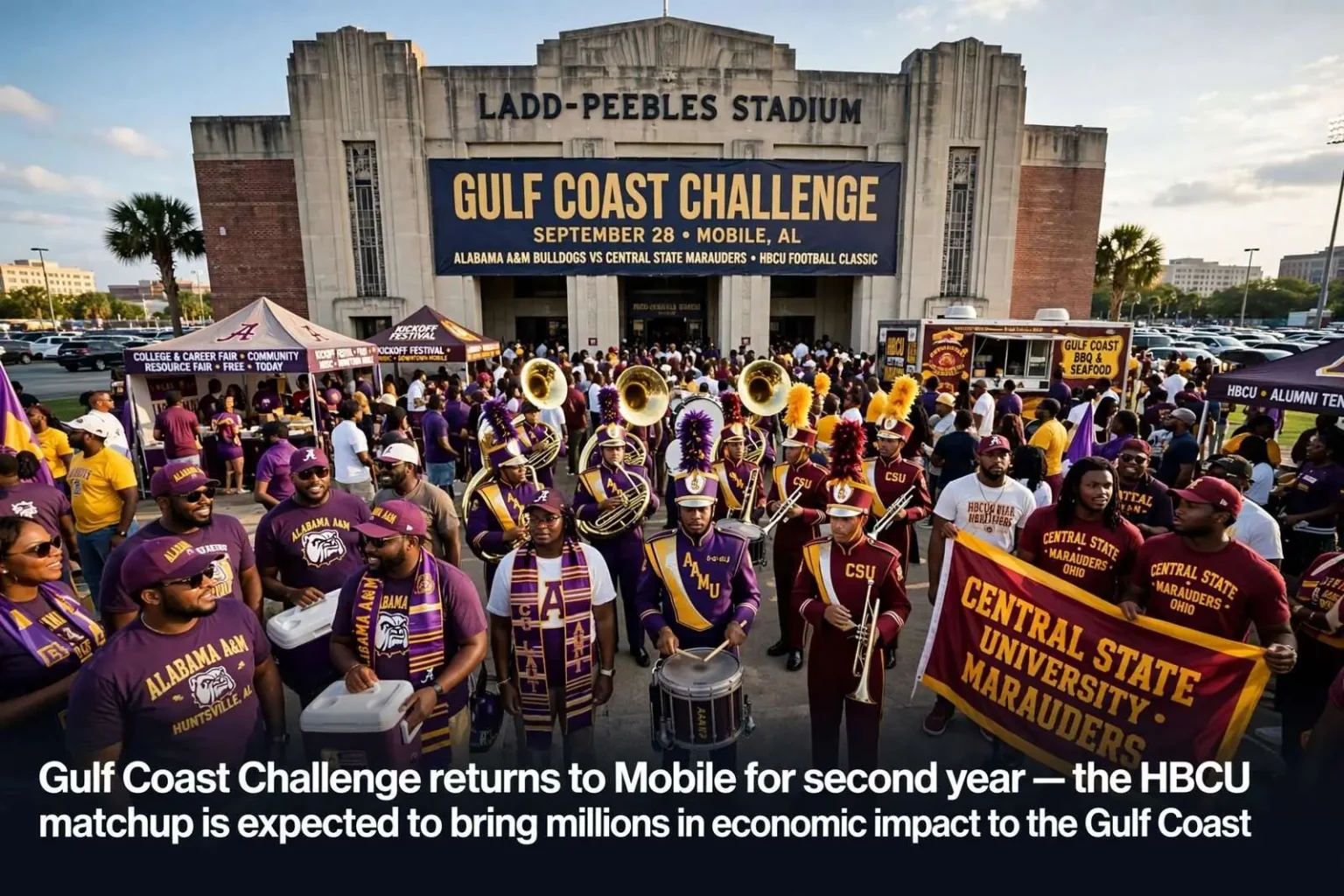 Illustration for the news story: Gulf Coast Challenge football weekend returns to Mobile, bringing millions in impact