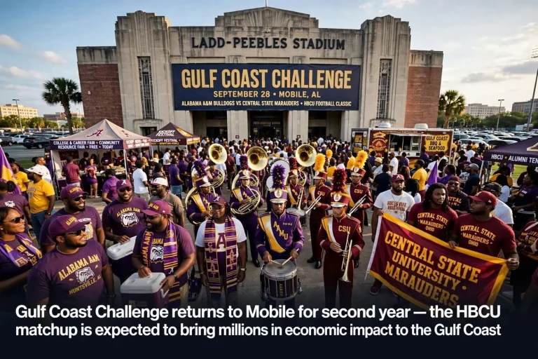 Illustration for the news story: Gulf Coast Challenge football weekend returns to Mobile, bringing millions in impact