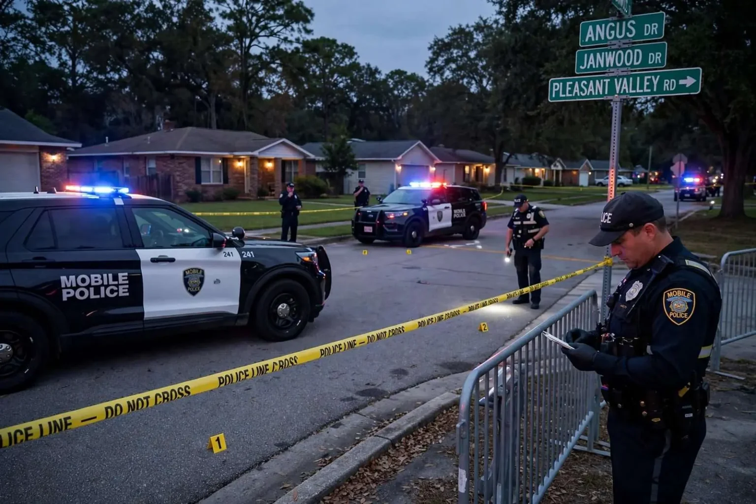 Illustration for the news story: Mobile Police Investigate Shots Fired Near Angus Drive and Pleasant Valley Road