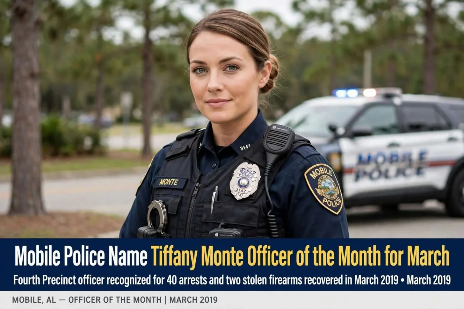 Illustration for the news story: Mobile Police Name Tiffany Monte Officer of the Month for March