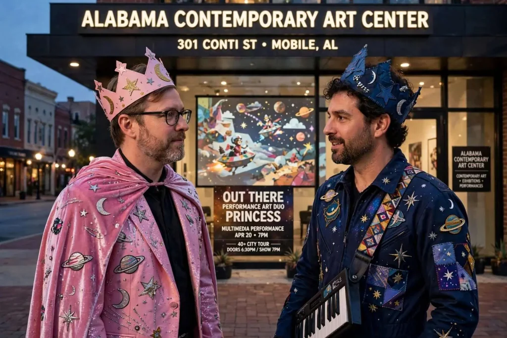 Illustration for the news story: Performance Art Duo Princess Lands at Alabama Contemporary Art Center
