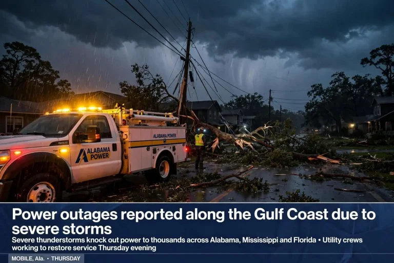 Illustration for the news story: Power outages reported along the Gulf Coast due to severe storms