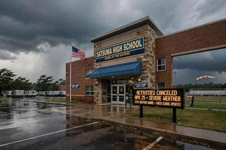 Illustration for the news story: Satsuma High School Cancels Activities as Severe Weather Threatens Mobile County