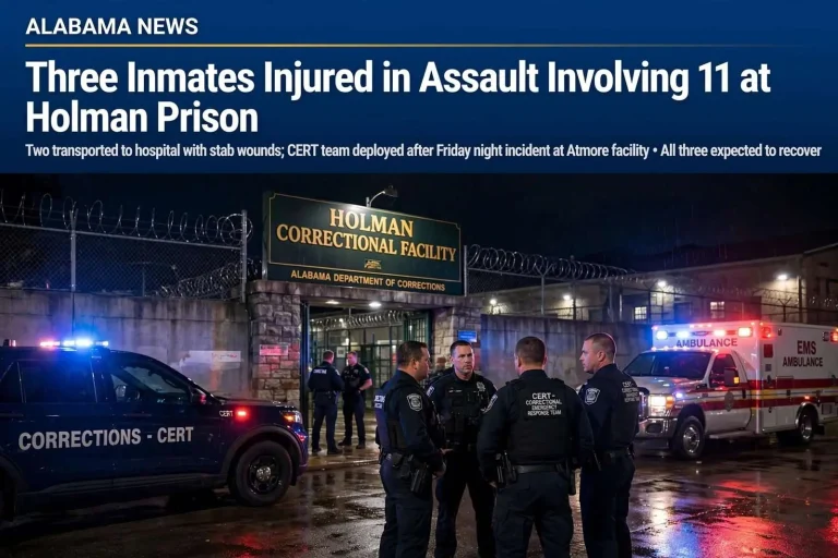 Illustration for the news story: Three Inmates Injured in Assault Involving 11 at Holman Prison