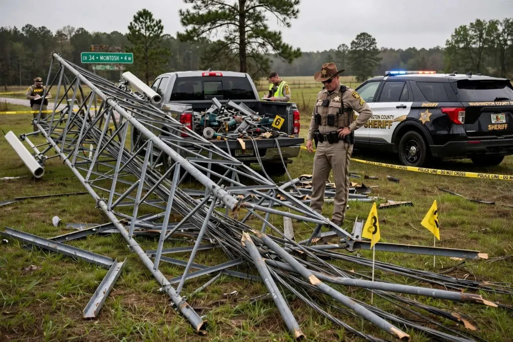Illustration for the news story: Three men jailed in Washington County after trying to steal cellphone tower for scrap