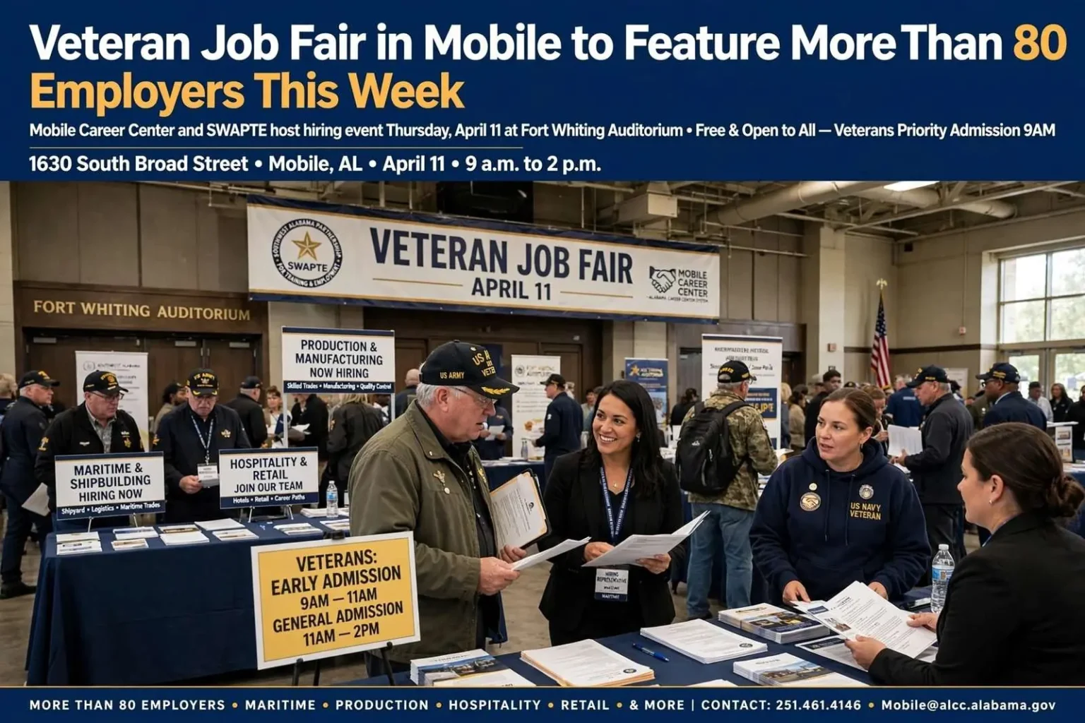 Illustration for the news story: Veteran Job Fair in Mobile to Feature More Than 80 Employers This Week