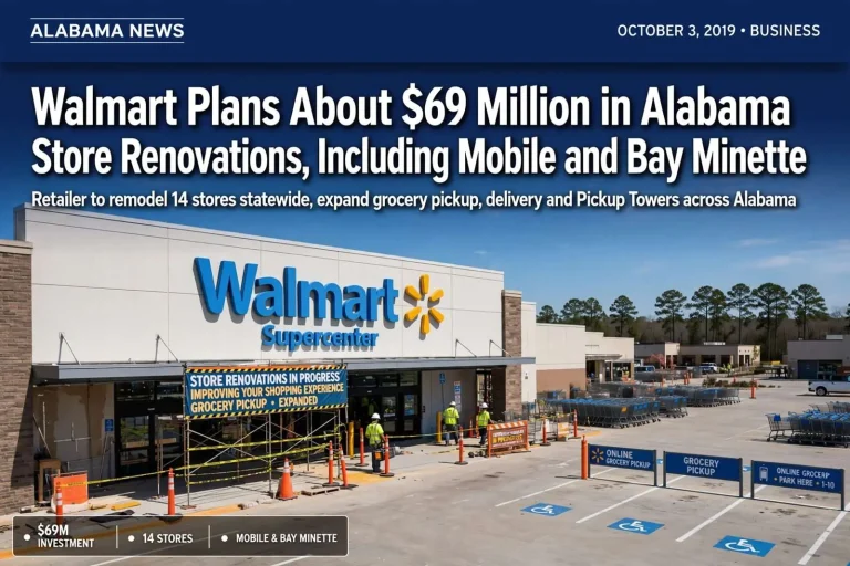 Illustration for the news story: Walmart plans about $69 million in Alabama store renovations, including Mobile and Bay Minette