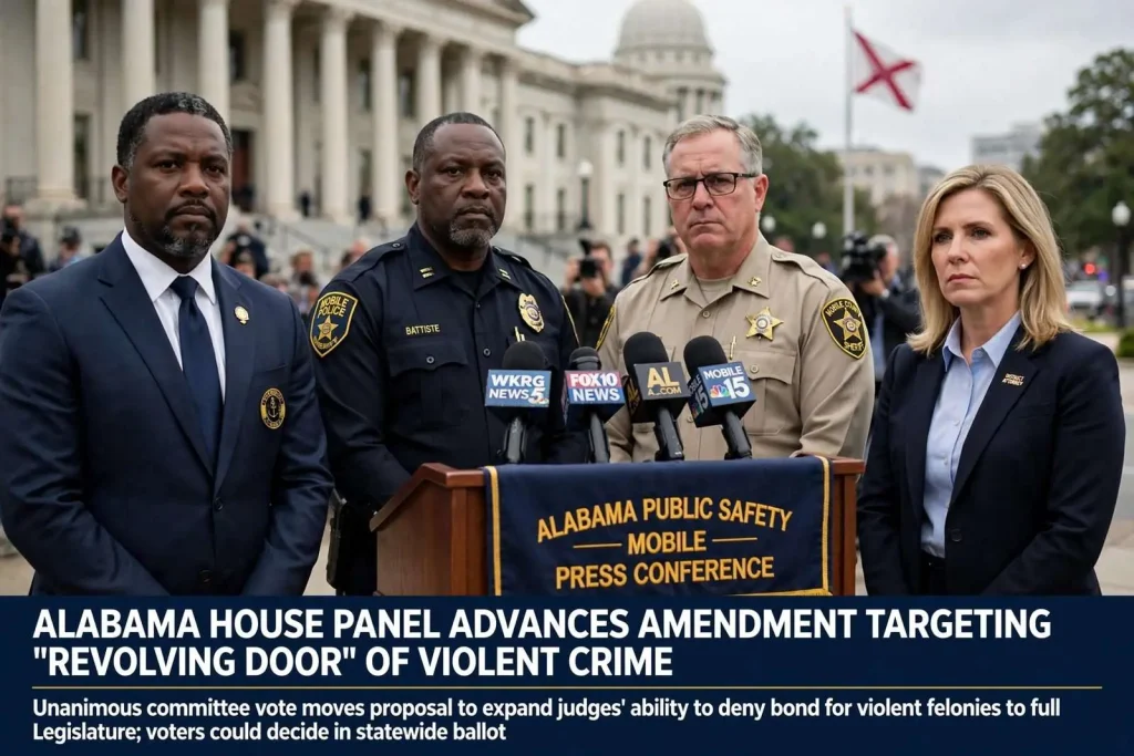 Illustration for the news story: Alabama House panel advances amendment targeting Mobile’s ‘revolving door’ of violent crime