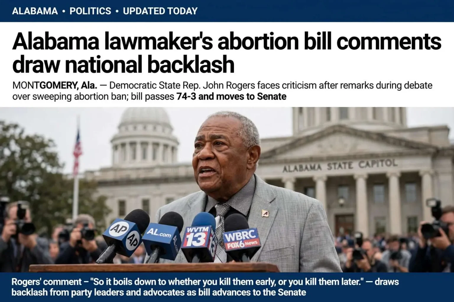 Illustration for the news story: Alabama lawmaker’s abortion bill comments draw national backlash