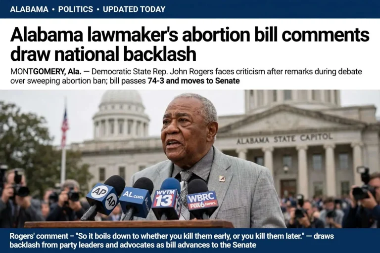 Illustration for the news story: Alabama lawmaker’s abortion bill comments draw national backlash