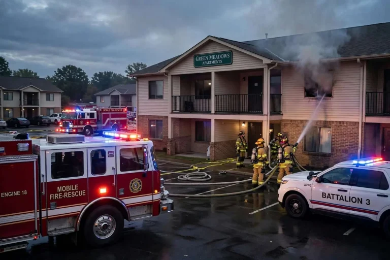 Illustration for the news story: Apartment Fire at Green Meadows Complex in Theodore Under Investigation