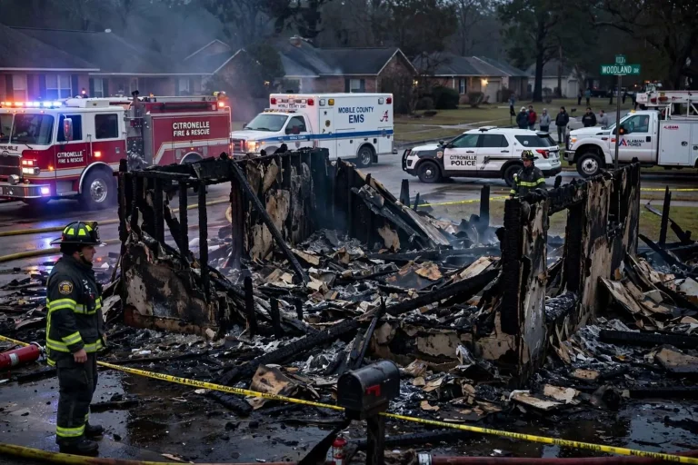 Illustration for the news story: Citronelle Home Destroyed in Overnight Fire on Woodland Drive; No One Hurt