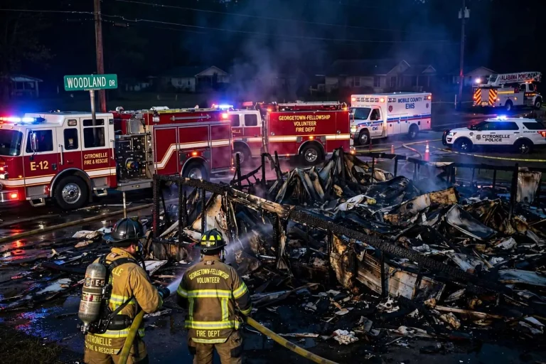Illustration for the news story: Citronelle Mobile Home Destroyed in Early-Morning Fire on Woodland Drive