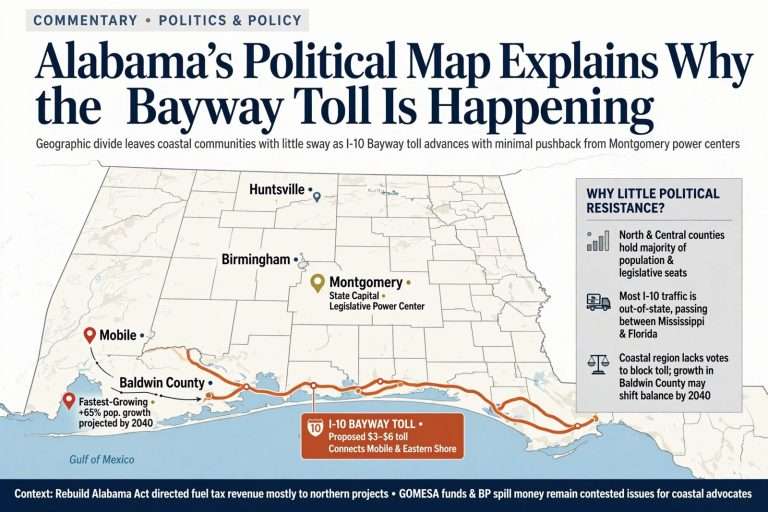Illustration for the news story: Commentary: Alabama’s Political Map Explains Why the Bayway Toll Is Happening