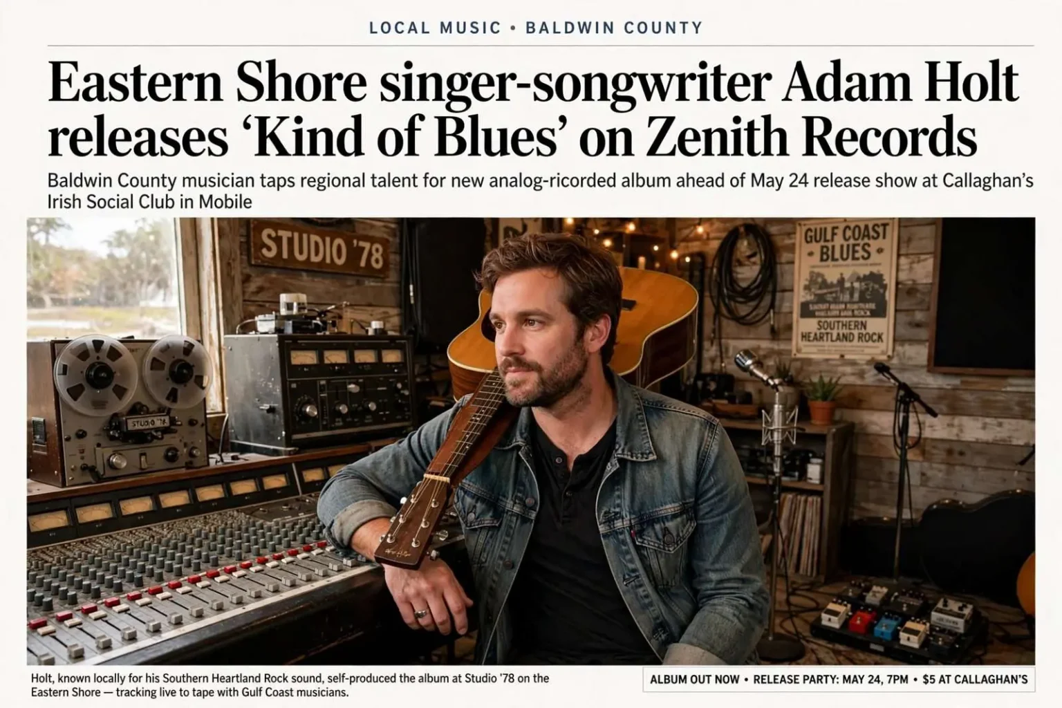 Illustration for the news story: Eastern Shore singer-songwriter Adam Holt releases ‘Kind of Blues’ on Zenith Records