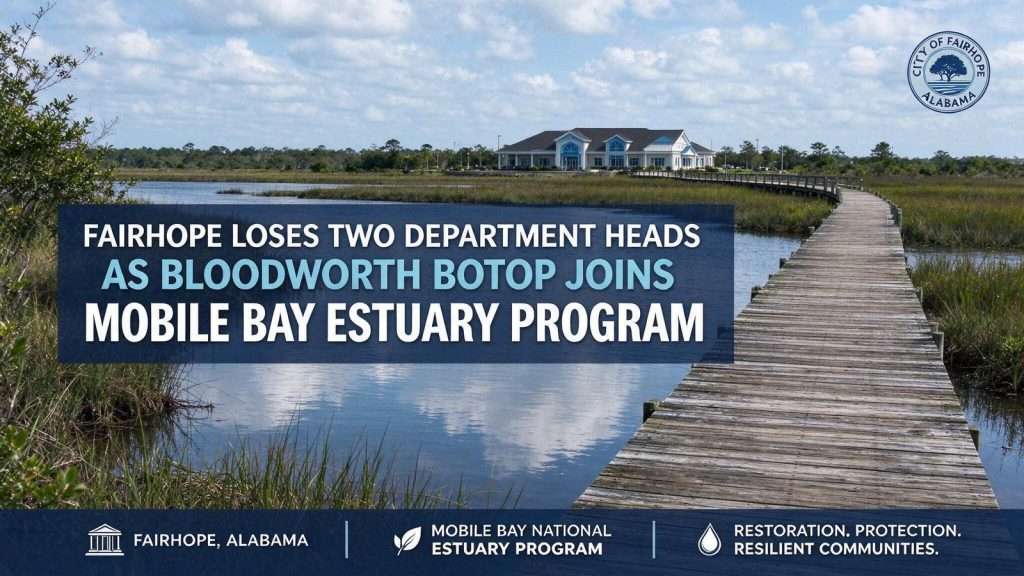 Illustration for the news story: Fairhope Loses Two Department Heads as Bloodworth Botop Joins Mobile Bay Estuary Program
