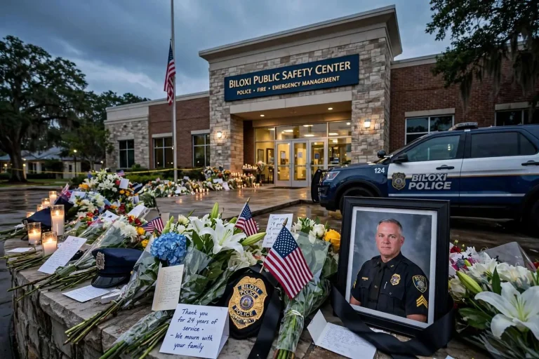 Illustration for the news story: Family of fallen Biloxi police officer Robert McKeithen speaks