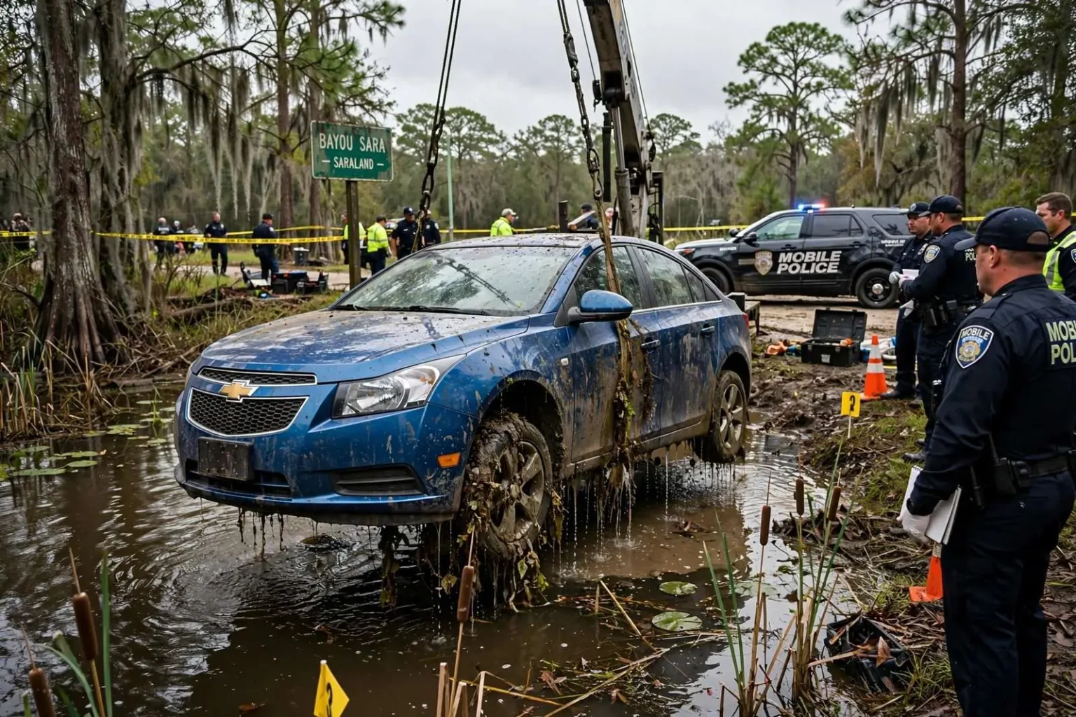 Illustration for the news story: Missing Mobile woman Danniella Vian’s car pulled from Bayou Sara; remains found