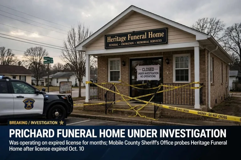 Illustration for the news story: Prichard Funeral Home Under Investigation Was Operating on Expired License