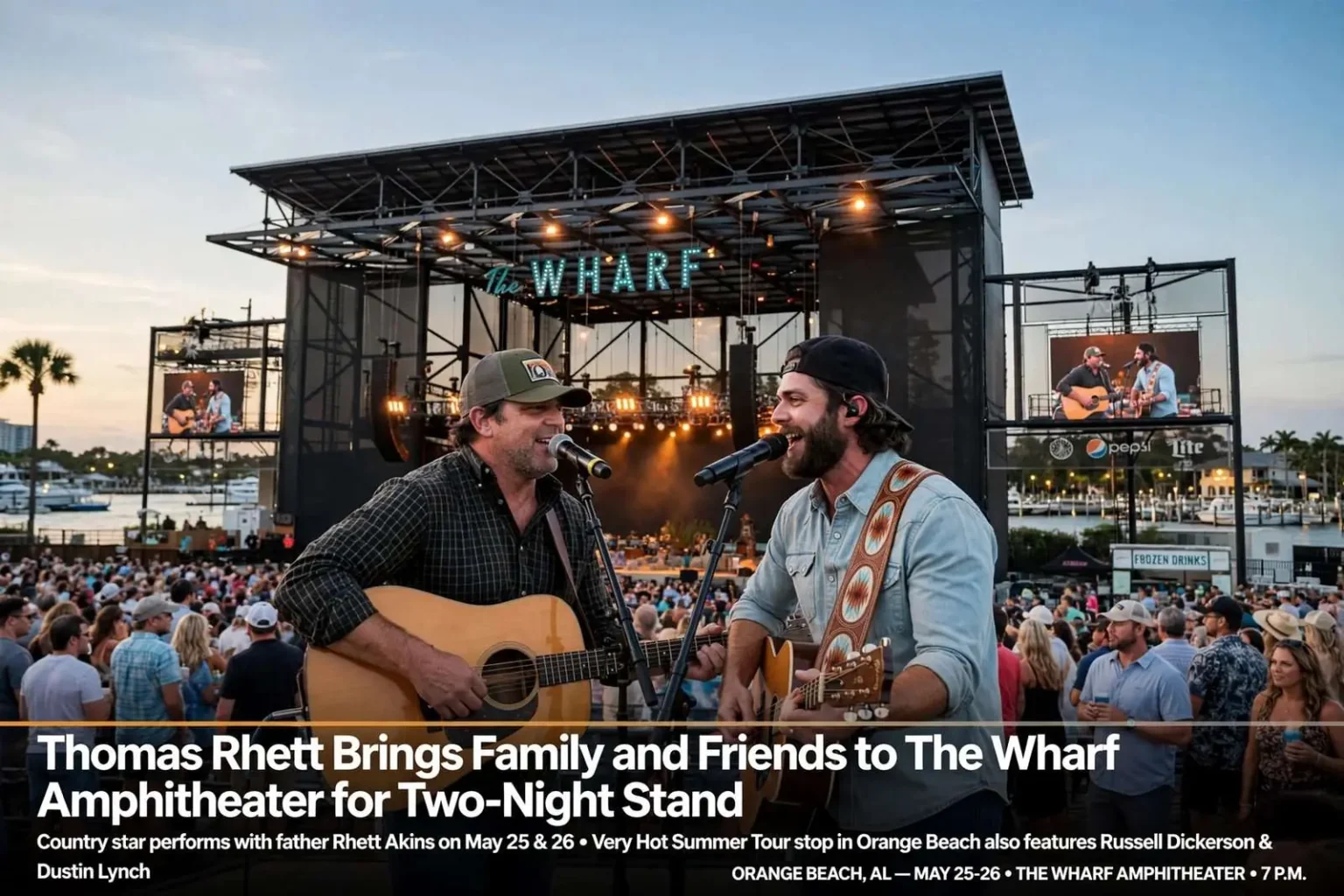Illustration for the news story: Thomas Rhett Brings Family and Friends to The Wharf Amphitheater for Two-Night Stand
