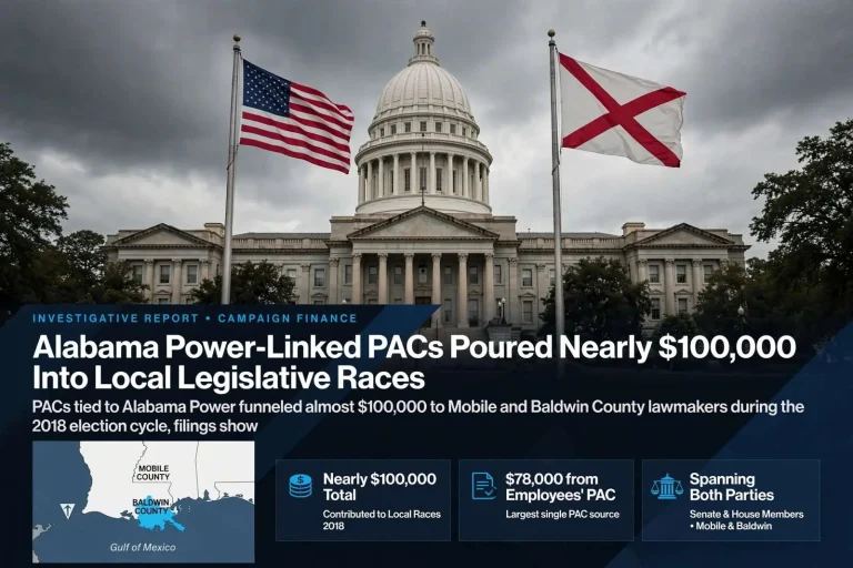 Illustration for the news story: Alabama Power-Linked PACs Poured Nearly $100,000 Into Local Legislative Races