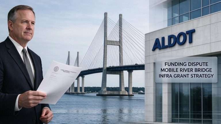 Illustration for the news story: ALDOT Pushes Back on Byrne’s Funding Criticism as Manzie Seeks Relief for Bridge-Impacted Neighborhoods