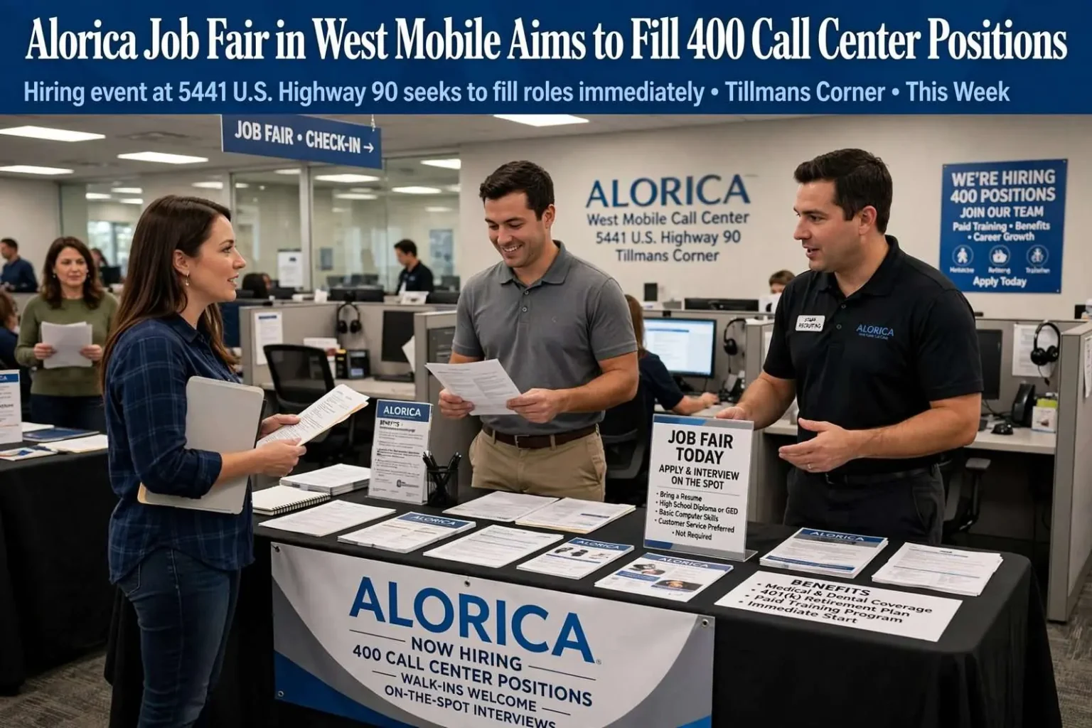 Illustration for the news story: Alorica Job Fair in West Mobile Aims to Fill 400 Call Center Positions