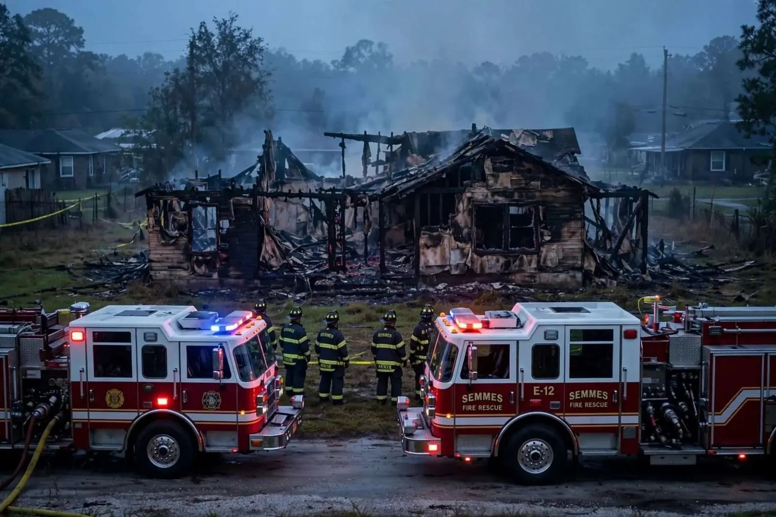 Illustration for the news story: Crews Let Vacant Semmes House Burn After Early-Morning Fire
