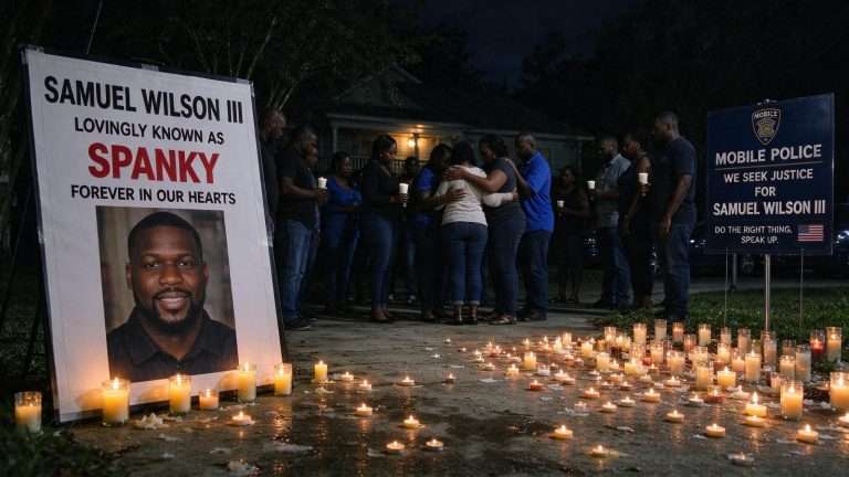 Illustration for the news story: Family and Friends Hold Candlelight Vigil for Mobile Man Killed in His Own Driveway