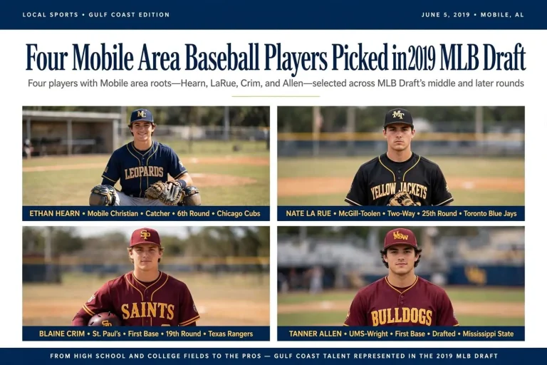 Illustration for the news story: Four Mobile Area Baseball Players Picked in 2019 MLB Draft
