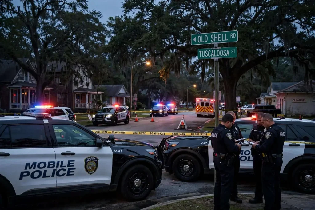 Illustration for the news story: Husband arrested after wife shot off Old Shell Road in Mobile