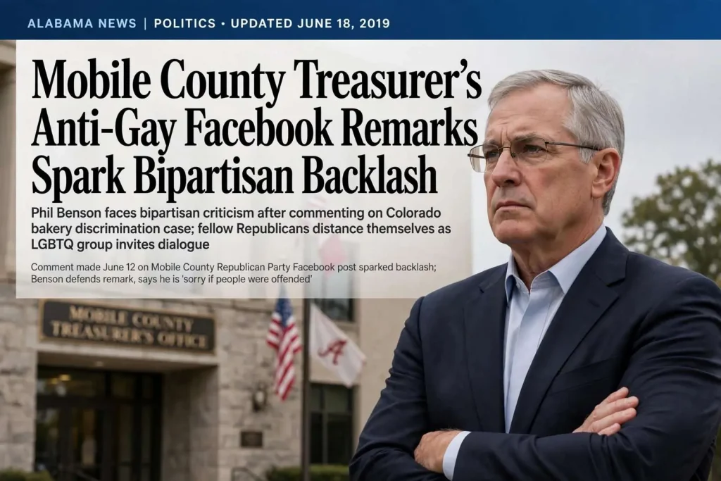 Illustration for the news story: Mobile County Treasurer’s Anti-Gay Facebook Remarks Spark Bipartisan Backlash