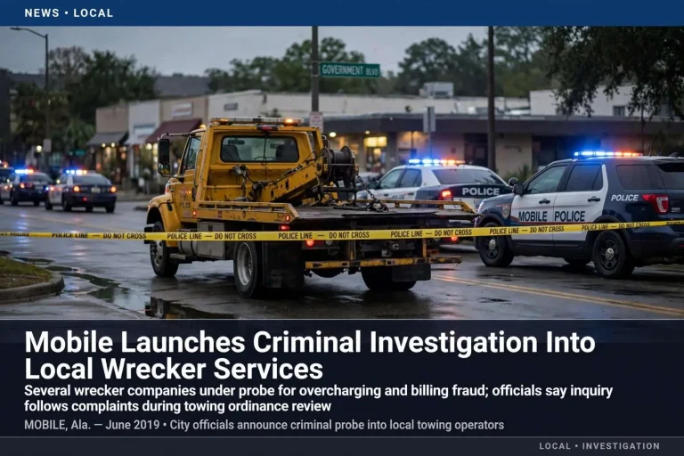 Illustration for the news story: Mobile Launches Criminal Investigation Into Local Wrecker Services