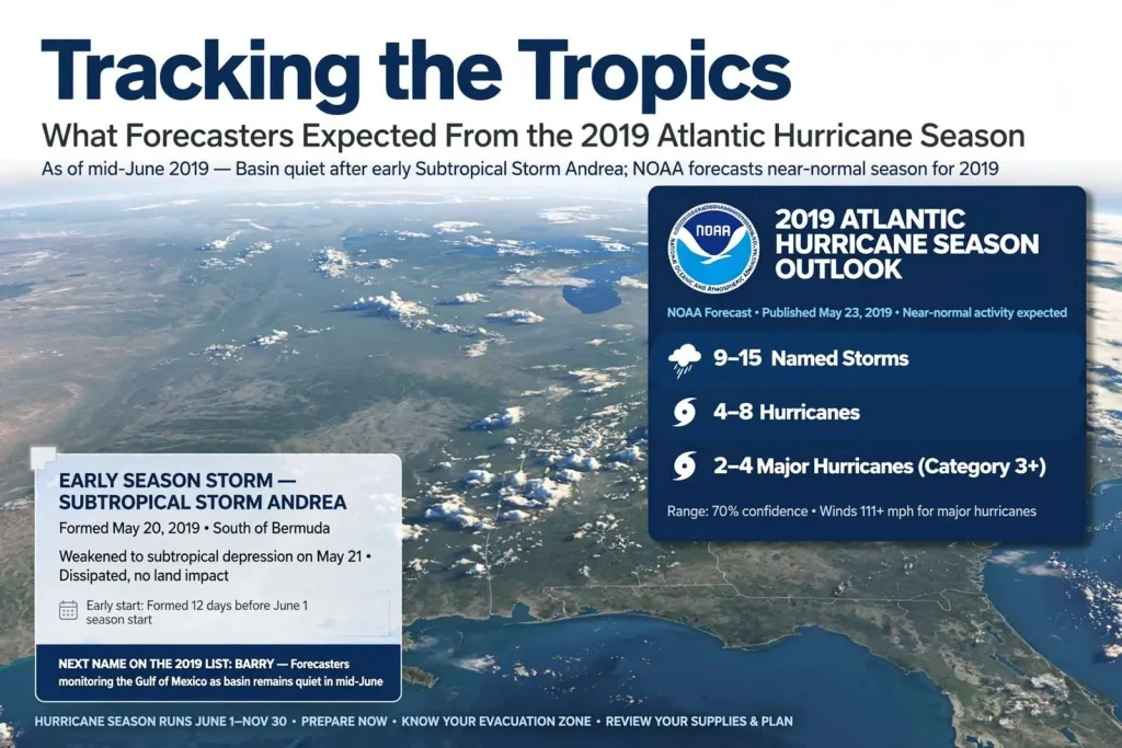 Illustration for the news story: Tracking the Tropics: What Forecasters Expected From the 2019 Atlantic Hurricane Season