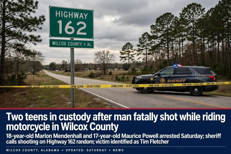 Illustration for the news story: Two teens in custody after man fatally shot while riding motorcycle in Wilcox County
