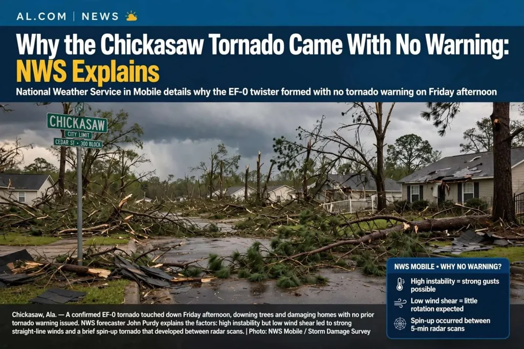 Illustration for the news story: Why the Chickasaw Tornado Came With No Warning: NWS Explains